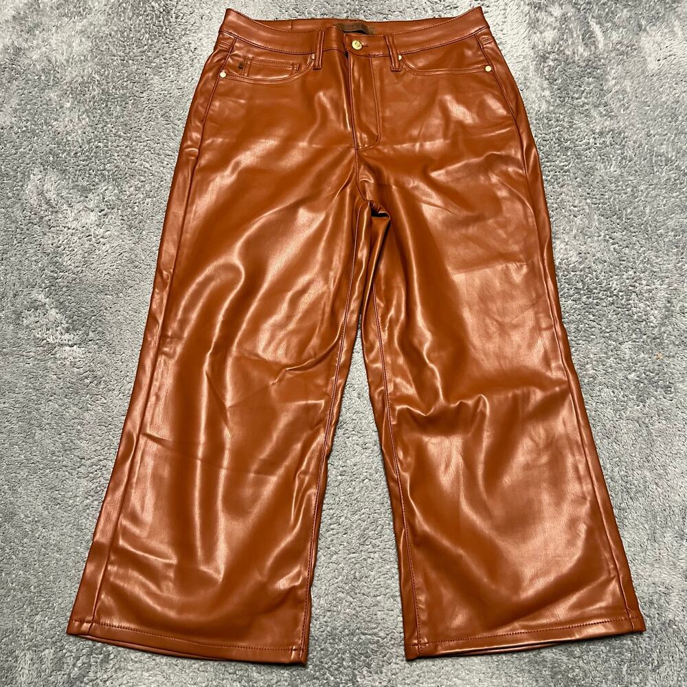 Judy Blue Pants Womens 11 /30 (32x23.5) Brown Wide Leg Crop Vegan Faux Leather